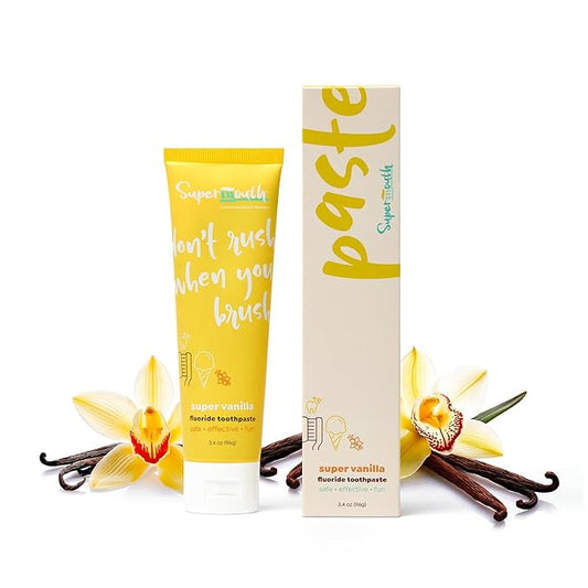 SuperMouth Fluoride Toothpaste - Adults & Kids, Fights Cavities, Whitens, Nano Hydroxyapatite, Dentist Developed, Safe Clean Ingredients, Gentle on Sensitive Teeth, Vitamins D3 & K2, 4 Tasty Flavors