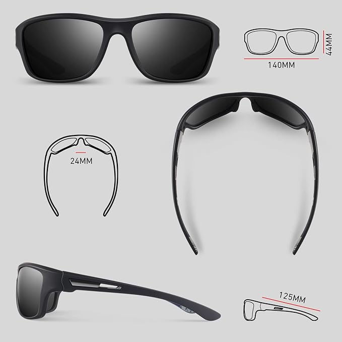 Polarized Sports Sunglasses for Men Women,Fishing Driving Rectangular Goggles UV400 Protection-StrideForce Fitness