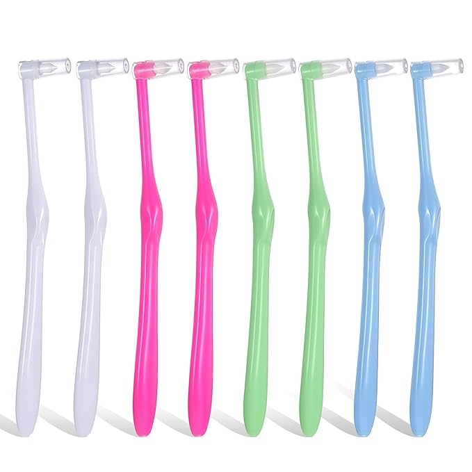 8 Pcs Soft Bristles Angled Toothbrush End Tuft Toothbrush with Covers Single Tufted Toothbrushes Small Head for Hard-to-Reach Areas Orthodontic Toothbrushes for Braces, Implants, Back Teeth, Retainers
