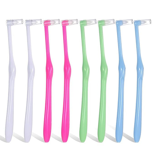8 Pcs Soft Bristles Angled Toothbrush End Tuft Toothbrush with Covers Single Tufted Toothbrushes Small Head for Hard-to-Reach Areas Orthodontic Toothbrushes for Braces, Implants, Back Teeth, Retainers