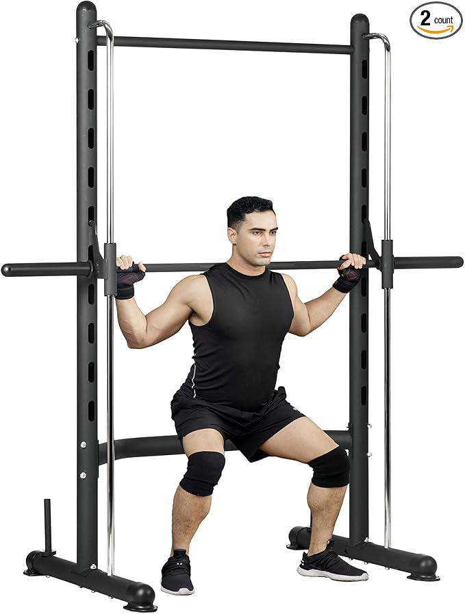 Soozier Squat Rack with Pull-Up Bar, Adjustable Power Rack with Barbell Bar, Multi-Functional Bench Press Rack for Home Gym Strength Training-StrideForce Fitness