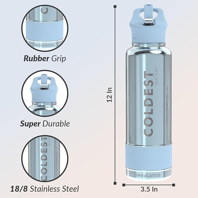 Coldest Insulated Water Bottle with Straw Lid - Stainless Steel Metal Insulated Bottle for Men & Women (Blue Reflections, 40 oz)-StrideForce Fitness