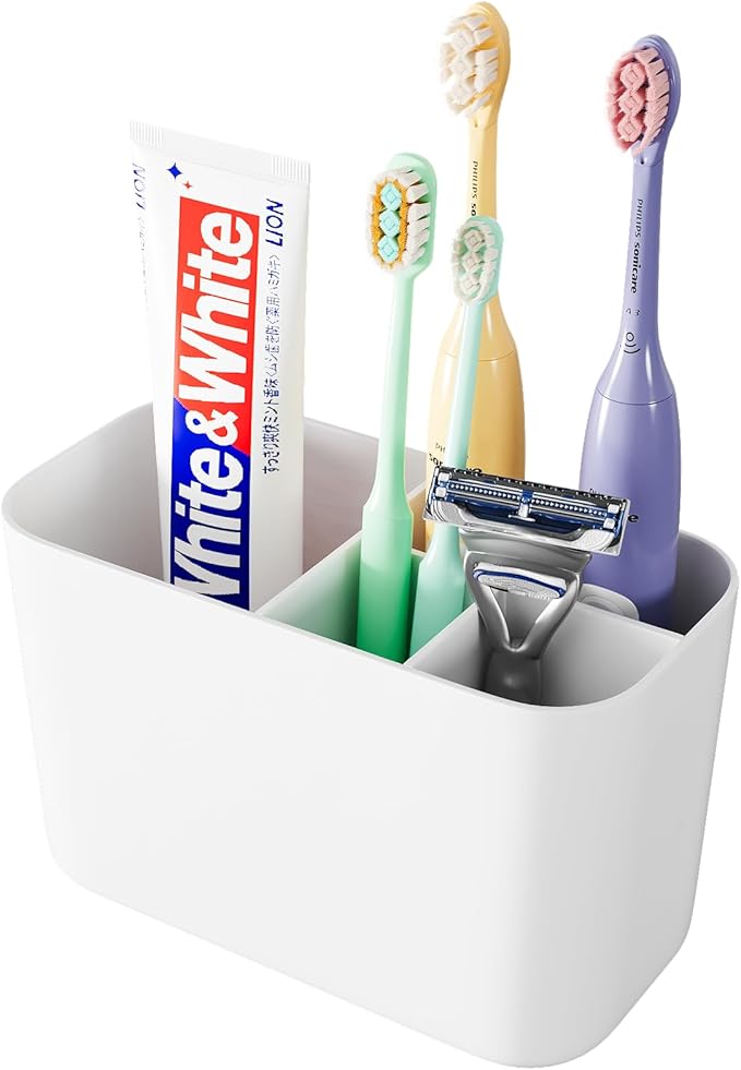 Wall Mounted Electric Toothbrush Holder, 5 Slots Clear Tooth Brush and Paste Holder for Bathroom, Cute Kids Toothbrush Holders and Toothpaste Accessories(White)