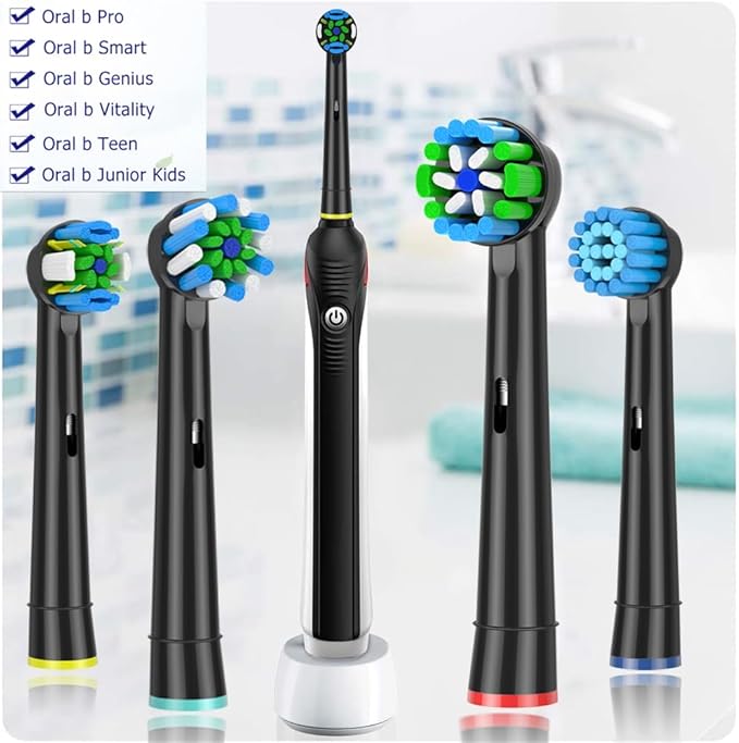 Replacement Toothbrush Heads Compatible with Braun Oral b 7000/Pro 1000/9600/ 5000/3000/8000/Genius and Smart Electric Toothbrush, 16 Pcs (Black)