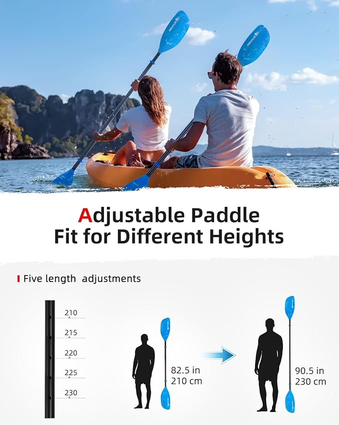 Abahub Adjustable Kayak Paddle 210-230 cm/ 230-250 cm Floating Kayaking Oars Boating Oars Canoeing Oars Black-StrideForce Fitness