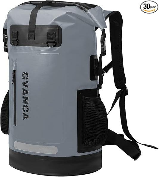 Waterproof Roll Top Kayak Dry Backpack, Floating Outdoor Dry Sack Boating Sailing Canoeing Rafting Fishing Camping 35L Grey-StrideForce Fitness