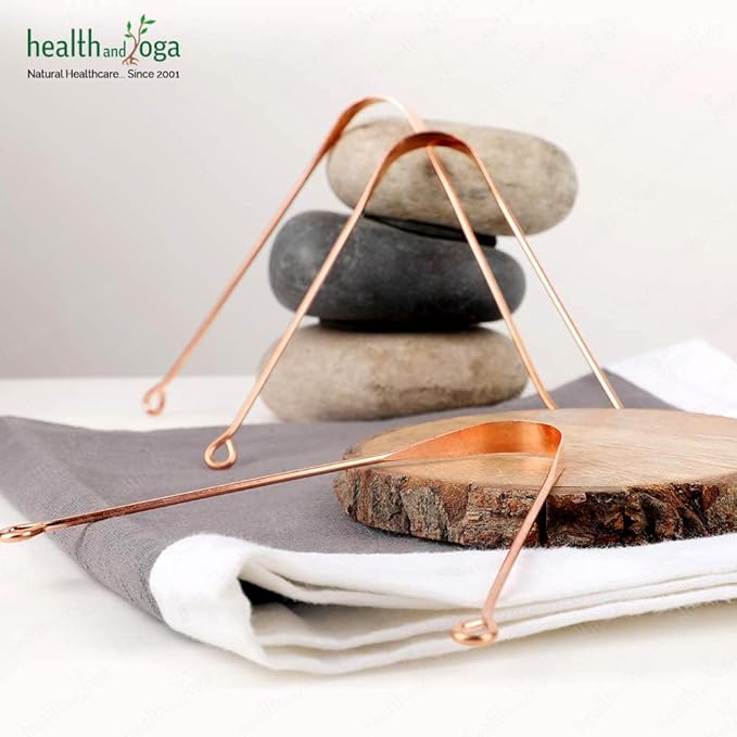 HealthAndYoga™ qSwipe Lite Copper Tongue Cleaners (Pack of 3) – Prevents Bad breath, Improves taste- Flexible, Curved ends provide good grip – Complete Oral Care/Hygiene for Travel/Office/Home