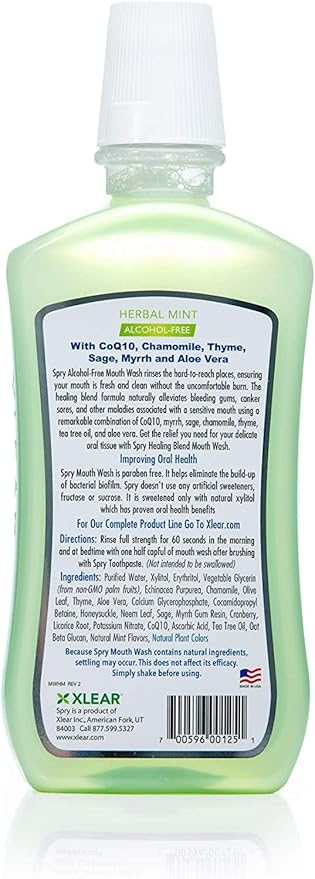 Spry Natural Xylitol Mouthwash Fluoride Free with Enamel Support, Alcohol-Free, Gentle, Non-GMO, Herbal Mint - 16 fl oz (Pack of 3)