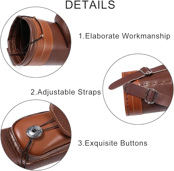 TOPARCHERY Traditional Shoulder Back Quiver Bow Leather Arrow Holder with Large Pouch Handmade Straps Belt Bag Brown-StrideForce Fitness