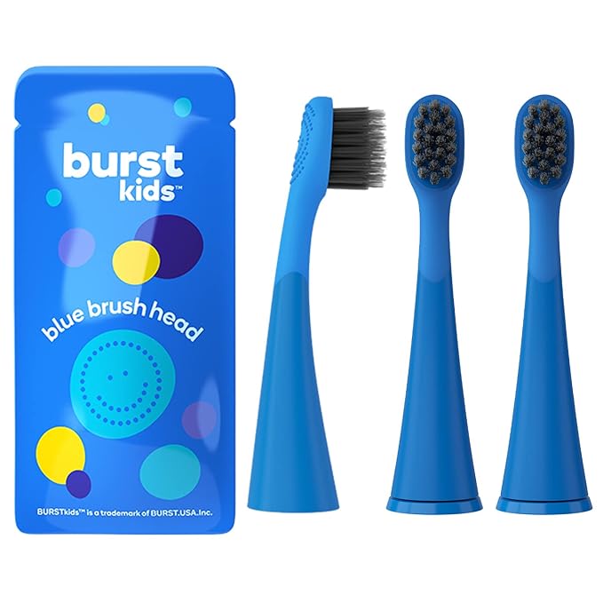 BURST Genuine Replacement Heads for Kids Electric Toothbrush (Blue/3 Pack) | Perfect Fit | Ultra Soft Bristles | 9 Months of Supply