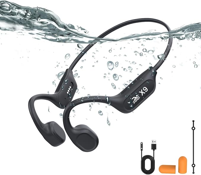 Swimming Headphones-Bone Conduction Headphones Bluetooth V6.0 Open Ear Sports Headset, IP68 Waterproof Built-in MP3 Player 32G Memory, for Running, Cycling (Black)-StrideForce Fitness