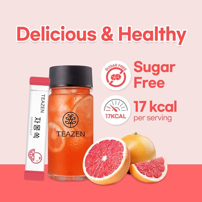 TEAZEN Grapefruit Tea, Sugar Free, Hibiscus and Green Tea, Powdered Mix Beverage from Korea, 10 Sticks, 1.76oz-StrideForce Fitness