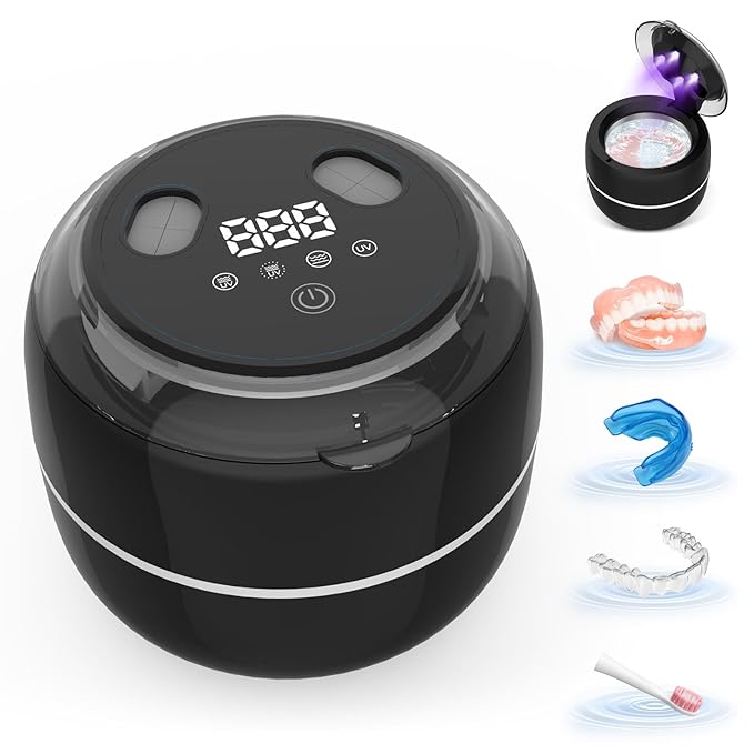 Voraiya Ultrasonic Retainer Cleaner 45kHz Retainer Cleaning Denture Pod Ultrasonic Cleaner Machine, Ultrasonic Machine for Aligner, Retainers, Mouth Guards, Night Guards, Dental Trays Braces
