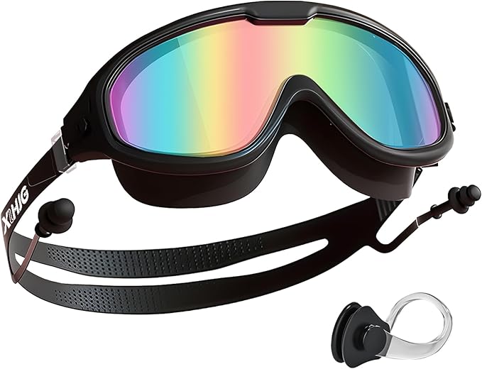 Adult Swimming Goggles for Women Men,No Leak No Fog Wide View, Sunglass Goggle with Earplugs and Nose Clip-StrideForce Fitness