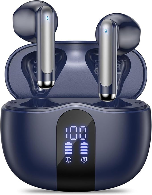 Wireless Earbuds, 2025 Bluetooth 5.4 Bass Stereo Headphones with 4 ENC Mic, 50H Playback Ear Buds with Charging Case LED Display,Sport Earphones IPX7 Waterproof for Phone, Android, Pad, Blue-StrideForce Fitness