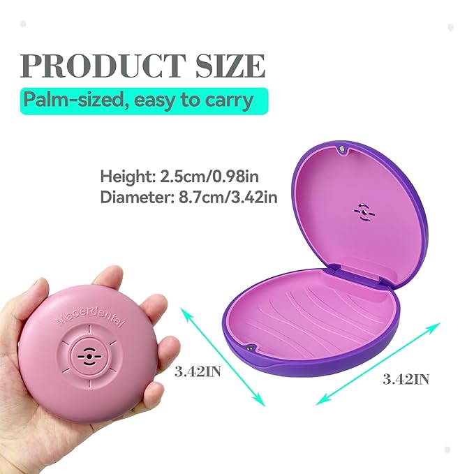 2 Pack Retainer Case,Aligner Case with Vent Holes, Compatible with Invisalign, Mouth Guard Cases，Portable Slim Travel Cute Orthodontic Retainer Cases (Pink Purple)