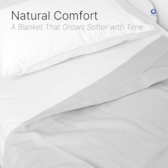 100% Cotton Herringbone Weave Blankets, 108"X90" King,Throw Blanket for Bed,All Season Cotton Blanket, Cozy Blanket,Throws Bed Blanket, Throw Blanket for Couch,Modern Home Decor -Light Grey-StrideForce Fitness