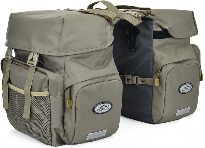 Dreamoon 50L Bike Panniers, Waterproof Bicycle Commuting Bag Saddle Bags with Rain Cover, Bike Rear Seat Bag Carrier with Reflective Trim, Cycling Organizer for Width Less Than 6.3 inches Rack (Gray)-StrideForce Fitness