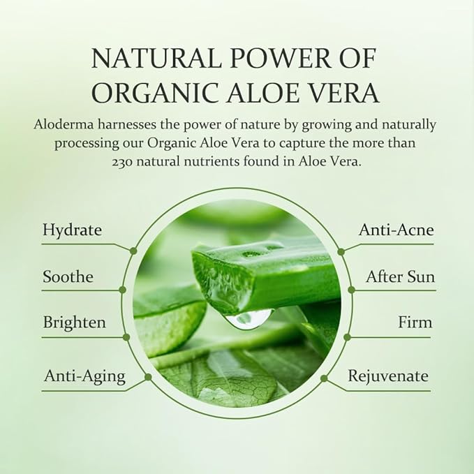 Aloderma Organic Aloe Vera Gel - 1.5oz, Unscented, Hydrating, Soothing, Cooling, Instant Relief for Skin & Sunburn, USDA Organic