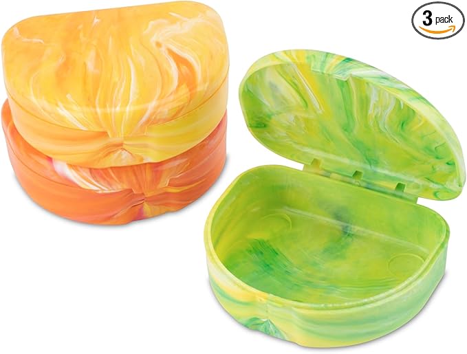 Practicon Marble Retainer Cases, Orthodontic Aligner Case, Mouth Guard Holder (3 Pack) (Citrus)