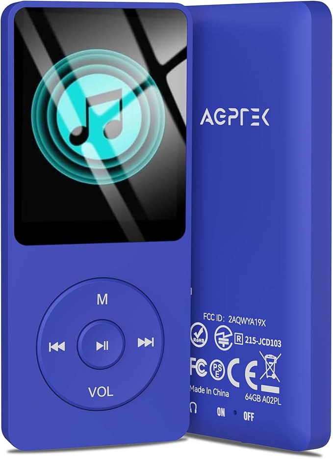 AGPTEK A02PL 64GB MP3 Player, 70 Hours Playback Lossless Sound Music Player, Supports up to 128GB(Deep Blue)-StrideForce Fitness