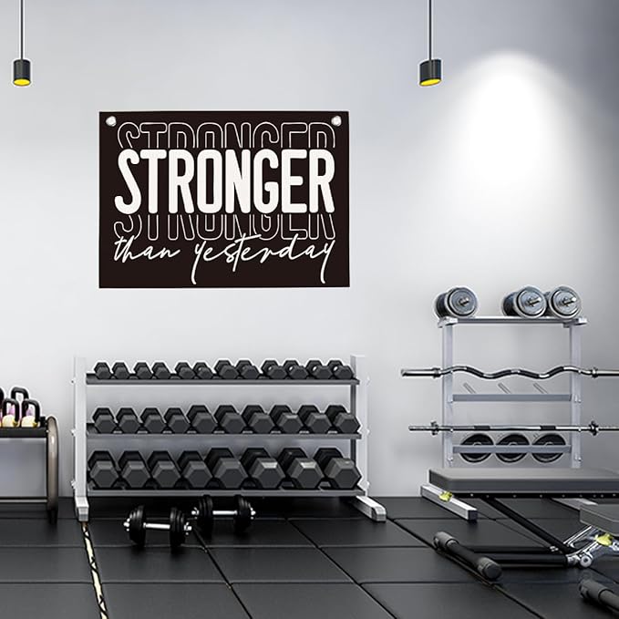 Stronger Than Yesterday Gym Motivational Wall Art Banner College Dorm Posters Gifts for Guys Men Women Gym Flag Decor for Home Gym Bedroom Workout Room 30x20 Inchs-StrideForce Fitness