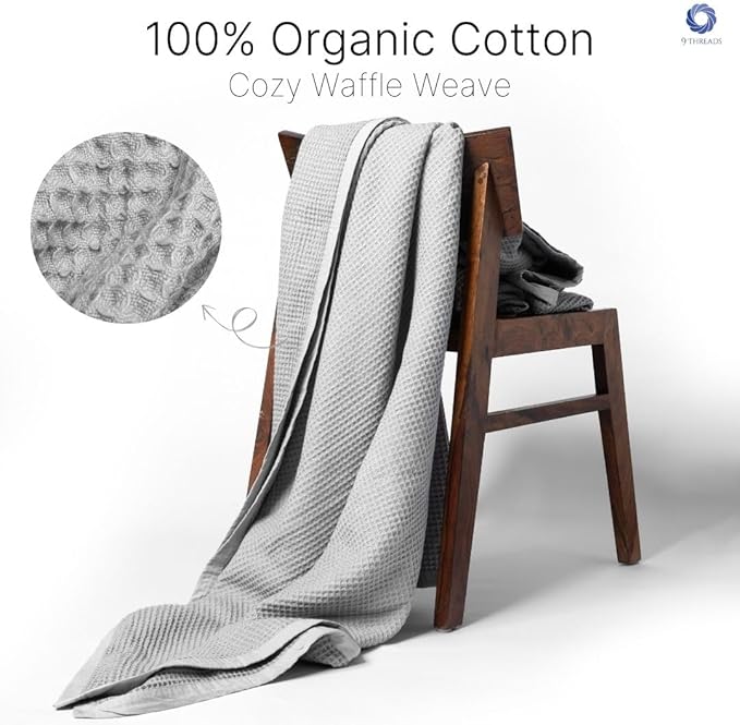 GOTS Certified Organic Cotton Waffle Weave Blanket, Queen Bed Size, 90"X90"Cozy Throw Blanket for Couch, Modern Home Decor, Throw Blankets,Waffle Blanket, Soft Bed Blankets -Scottish Grey-StrideForce Fitness