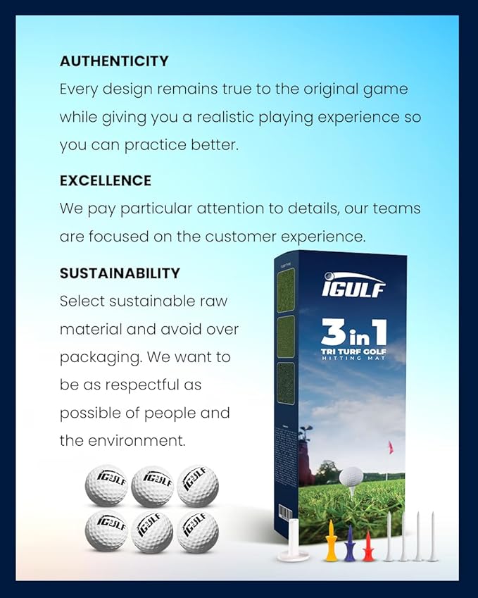 Tri-Turf 3-in-1 Golf Hitting Mat - XL 24"x24" Foldable Practice Pad w/Adjustable Tees, Non-Slip EVA Foam Base, Indoor & Outdoor Use for Chipping, Driving, Swing Training, Backyard or Garage-StrideForce Fitness