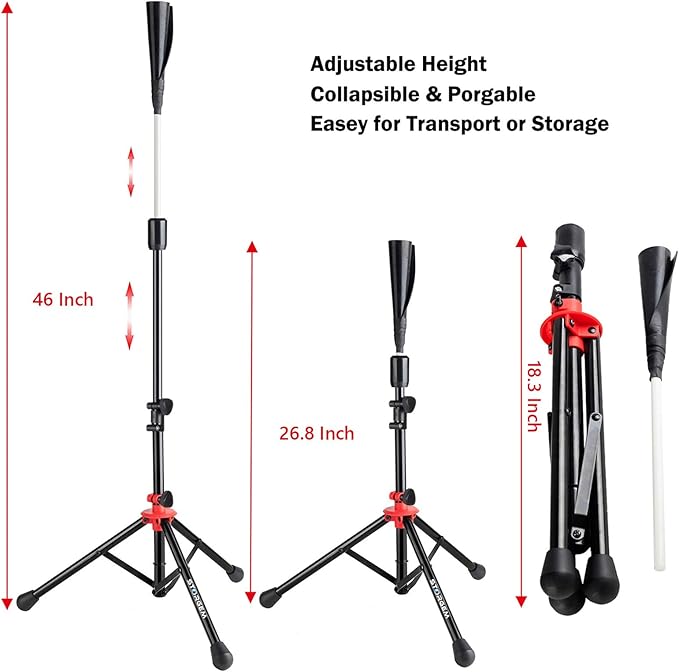 Storgem Batting Baseball tee Softball, Easy to Adjustable Height,Portable Tripod Stand Base Tee for Hitting Training Practice,with Carrying Bag-StrideForce Fitness