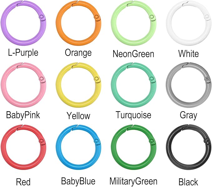 12 Pack 1 Inch Metal Round Carabiner Keyring, Trigger Spring O Rings for Keychain, Purse Chain Clips, Paracord Lanyard, Key Rings DIY Accessories (Assorted)-StrideForce Fitness