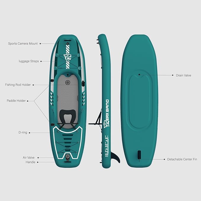 10.2'x35''x8'' Inflatable Kayak with Detachable Seat, SUP-Kayak Set Includes Hand Pump/Aluminum Oar/Backpack, Inflatable Boat for Adults/Kids | for Fishing, Touring-Green-StrideForce Fitness