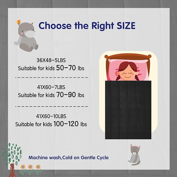 yescool Weighted Blanket (7 lbs, 41" x 60", Black) Cooling Heavy Blanket for Sleeping Perfect for 60-90 lbs, Breathable Blanket with Premium Glass Bead, Machine Washable-StrideForce Fitness