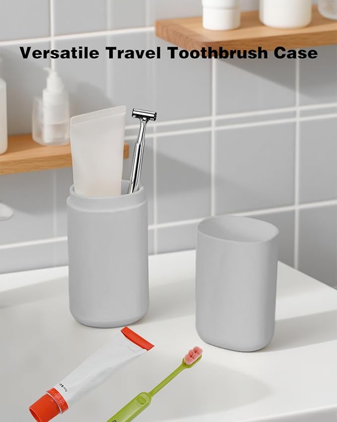 2PCS Travel Toothbrush Case, Portable Tooth Brush Holder and Toothpaste Cover Container with Cup, Large Capacity Dustproof Toothbrush Travel Case for Traveling Camping Home(Gray)