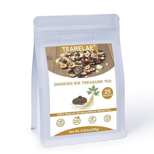 TEARELAE - Ginseng Six Treasure Tea - 10g x 25 Count - Traditional Chinese Herbal Tea for Kidney & Liver Support, 7 Precious Ingredients - Natural Herbal Blend for Daily Wellness - Caffeine-free-StrideForce Fitness