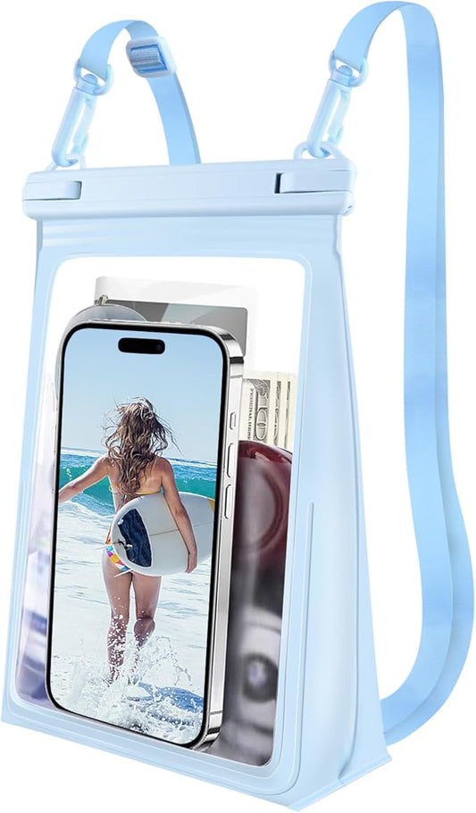 Large Waterproof Phone Pouch Floating, [Double Seals] IPX8 Waterproof Pouch for Beach Vacation, Cell Phone Dry Bag for iPhone Samsung Google All Phones Light Blue-StrideForce Fitness