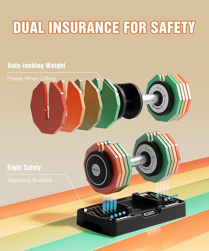 Adjustable Dumbbells Set/Single, 12.5LB/22.5LB/55LB 5 in 1 Free Adjustable Dumbbell Set with Anti-Slip Handle & Rainbow-colored Weight Plates for Home Gym, Weight Set for Women Men-StrideForce Fitness