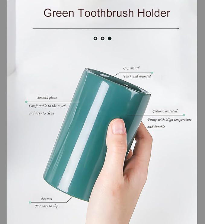 Green Ceramic Toothbrush Holders, Electric Toothbrush Holder for Toothbrushes and Toothpaste,Tumbler Cups Reusable Toothbrush Mouthwash Cup(300ml)