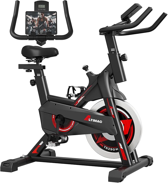 Exercise Bike, Stationary Bike for Home/Indoor Cycling Bike Silent Belt Drive, Stationary Bike with 300lbs Weight Capacity w/Comfortable Seat Cushion & Tablet Mount-StrideForce Fitness