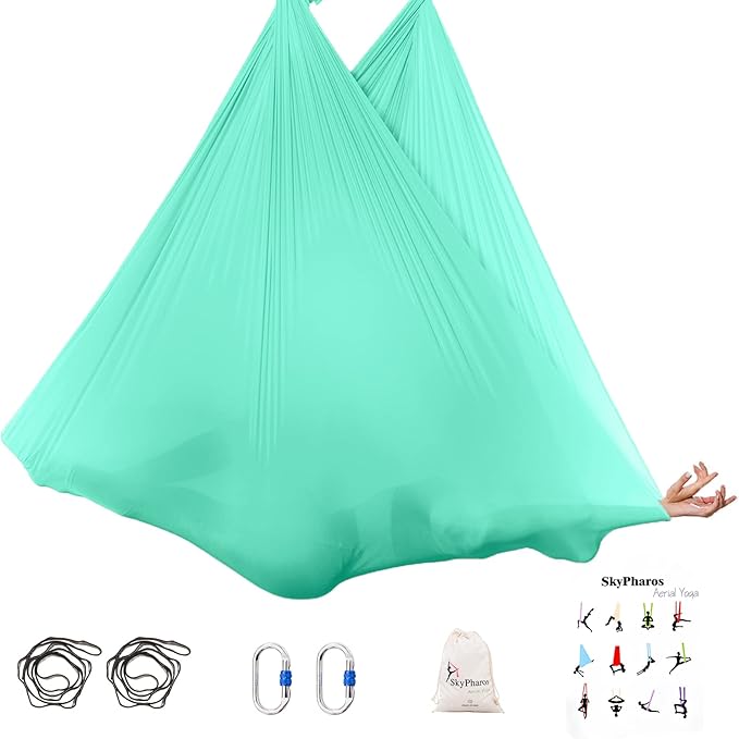 5.5 Yards Aerial Silks Yoga Swing Set - Aerial Yoga Hammock Kit Anti-Gravity Flying for Fitness, Low/Non Stretch Nylon Tricot Fabric Hardware Included for Dance-StrideForce Fitness