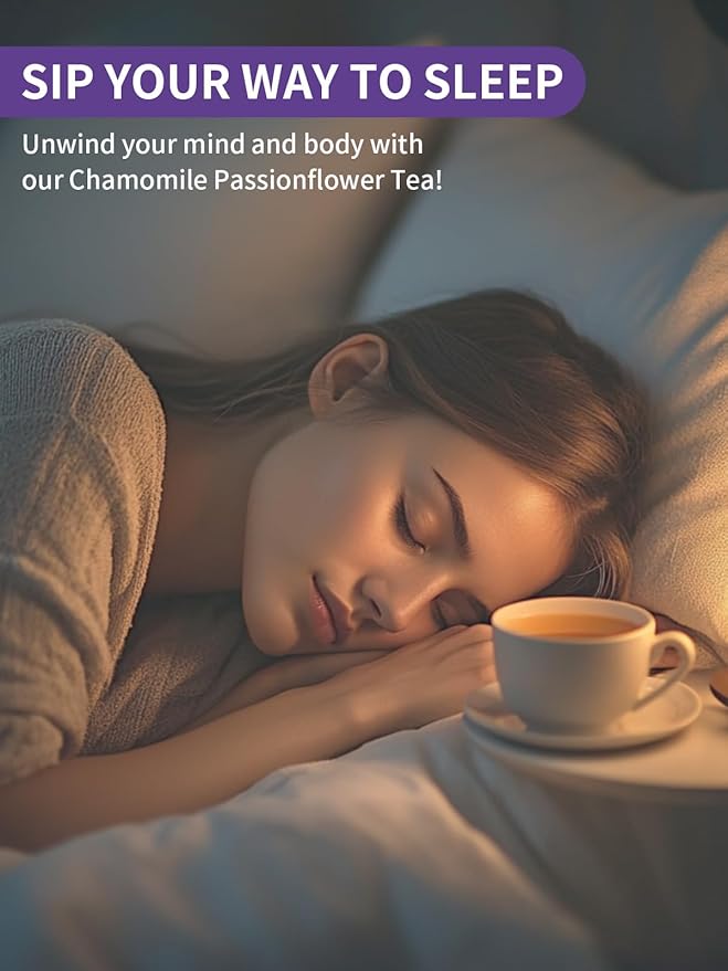 TeeLux Chamomile Passionflower Tea, Caffeine Free Tea with Lemon Balm, Spearmint, Valerian Root, Lavender, Soothing & Smooth Taste, 50 Count