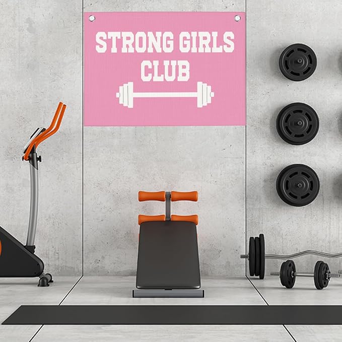 Strong Girls Club Pink Gym Motivational Wall Art Banner College Dorm Posters Gifts for Girls Women Gym Flag Decor for Home Gym Bedroom Workout Room 30x20 Inchs-StrideForce Fitness