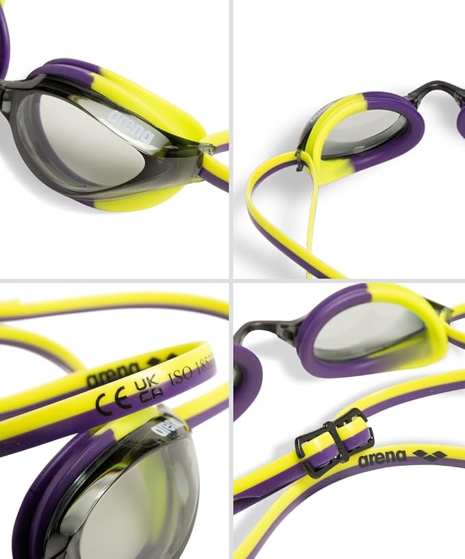 ARENA Unisex Python Racing Swim Goggles for Men and Women Anti-Fog No Leak Max Comfort Dual Strap, Mirror/Non-Mirror Lens-StrideForce Fitness