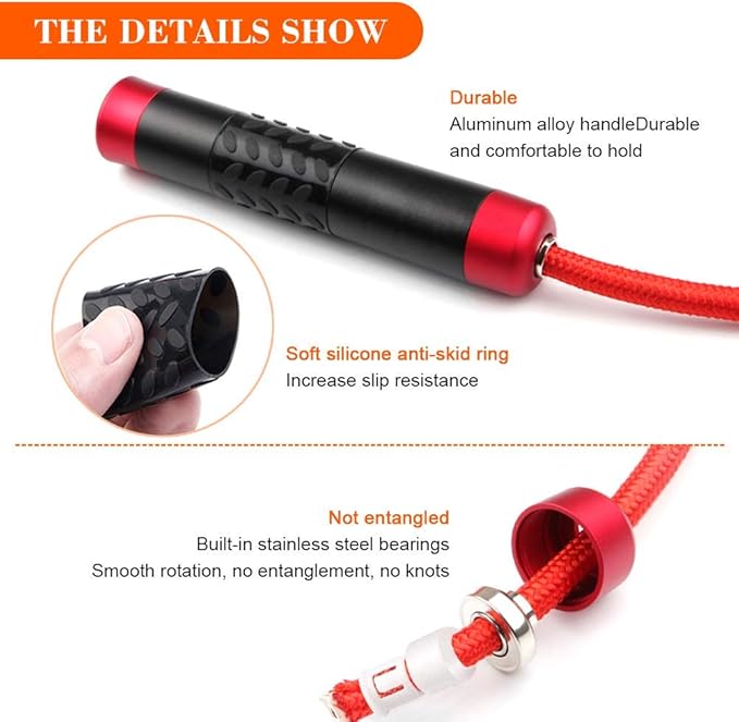 Redify Weighted Jump Rope for Workout Fitness(1LB), Tangle-Free Ball Bearing Rapid Speed Skipping Rope for MMA Boxing Weight-loss,Aluminum Handle Adjustable Length 9MM Fabric Cotton+9MM Solid PVC Rope-StrideForce Fitness