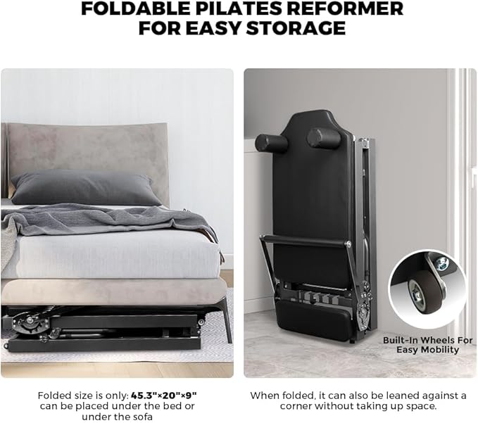 ONETWOFIT Pilates Reformer, Foldable Pilates Machine & Equipment for Home Gym Workout Suitable for Advanced and Beginners Max 440LBS Gray-StrideForce Fitness