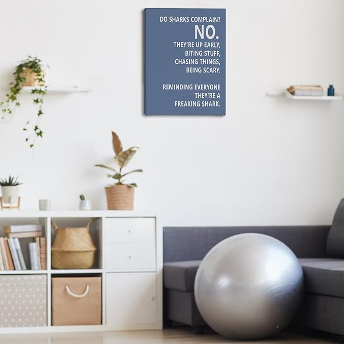 Rusenbao Gym Motivational Workout Wall Art, Home Gym Decor, Inspirational Workout Room Decor, Do Sharks Complain About Monday, Canvas Wall Art for Exercise Fitness Room Office, 11x14 inch(Blue)-StrideForce Fitness