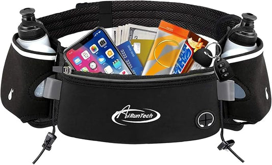 AiRunTech Hydration Running Belt with Water Bottle, Running Fanny Pack for Phone and Wallet Holder, Running Bag Runners Essentials Accessories Marathon Triathlon Walking Jogging Gear Gift-StrideForce Fitness