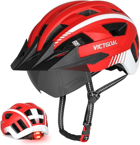 VICTGOAL Bike Helmet for Men Women with Led Light Detachable Magnetic Goggles Removable Sun Visor Mountain & Road Bicycle Helmets Adjustable Size Adult Cycling Helmets-StrideForce Fitness