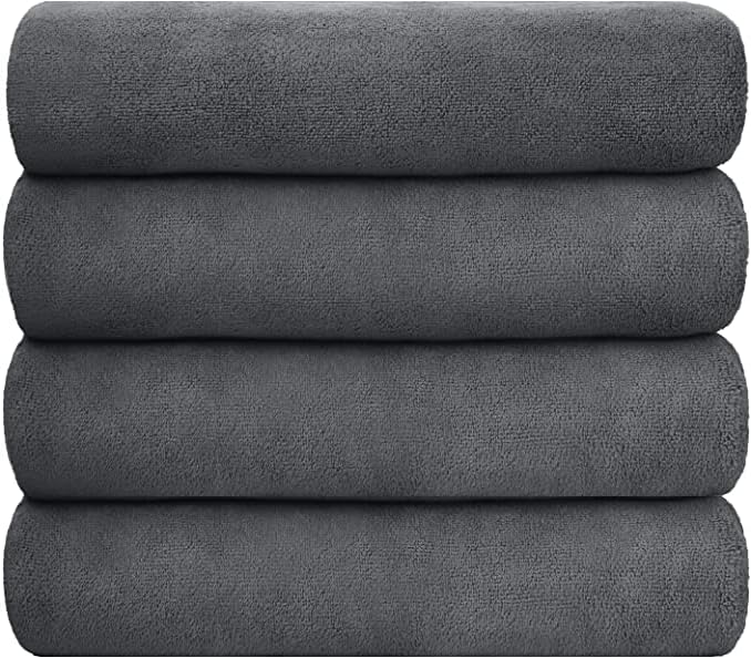 JML Microfiber Towels, Bath Towel Set 4 Pack, 27" x 55" - Super Absorbent, Fast Drying Bathroom Towel for Hair, Swimming, Fitness, Sport, Yoga -Grey-StrideForce Fitness