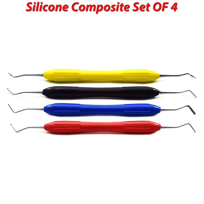 MEDSPO Professional Dental Instruments Filling | Osteotome Periotome Luxating Elevator Implant | Orthodontic PDL Teeth | Surgical Root Extraction Spreading (Silicone Composite Set Of 4)
