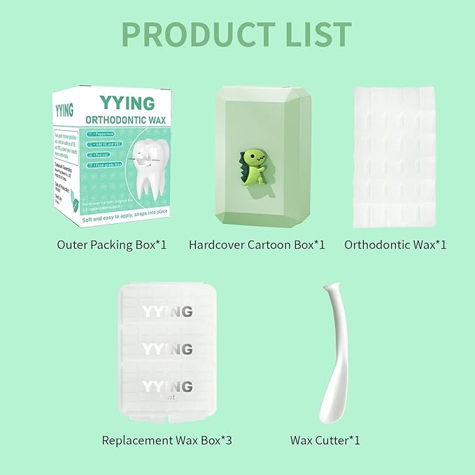 1+3 Pack Orthodontic Wax for Braces Aligners 120 Precut Wax Dots, Braces Wax, Hardcover Box Dental Wax with Mirror for Home Travel Office, Mint Flavored
